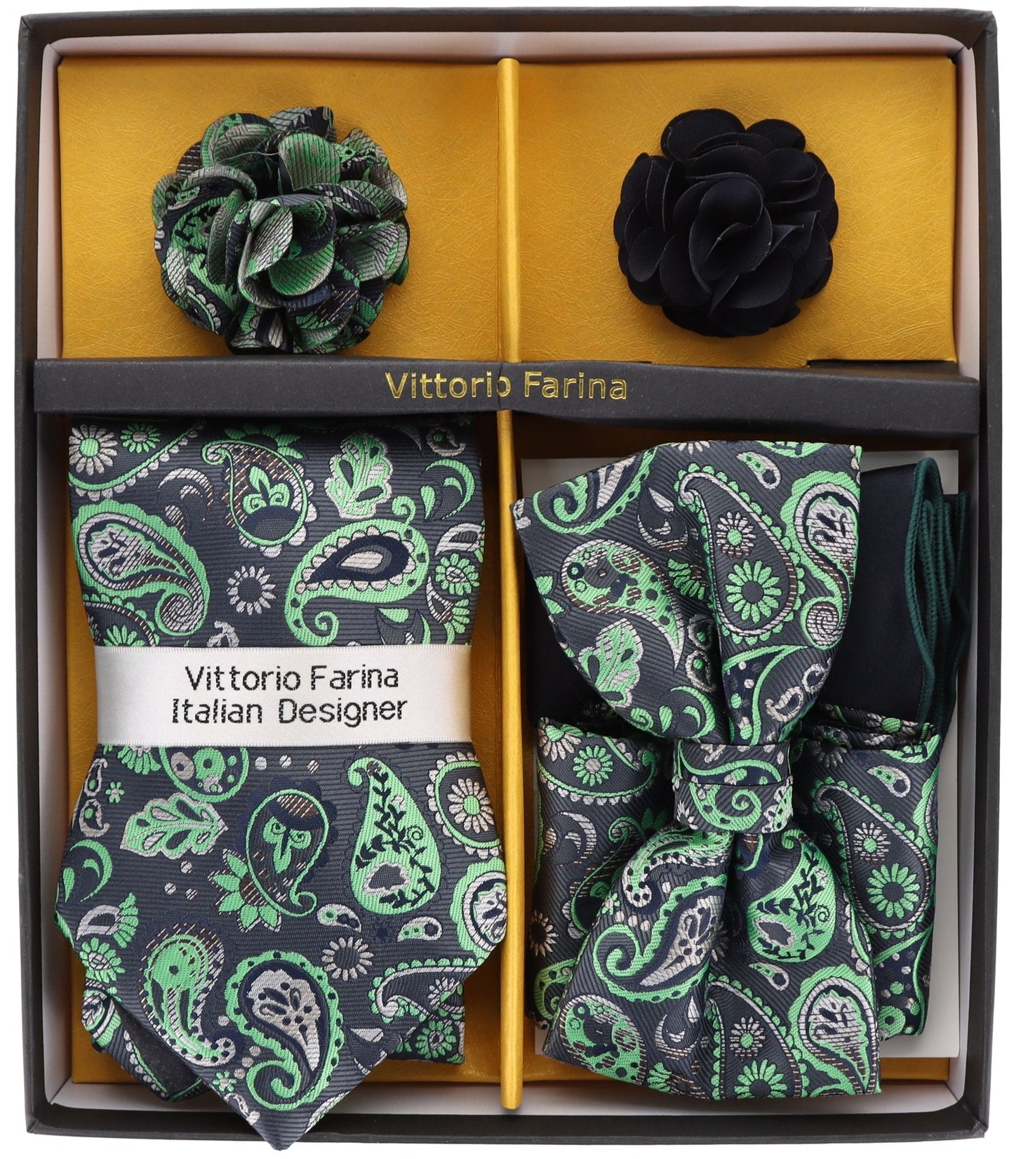 Vittorio Farina Gift Box (Necktie, Bow Tie, Pocket Squares and Flower Lapel Pin)