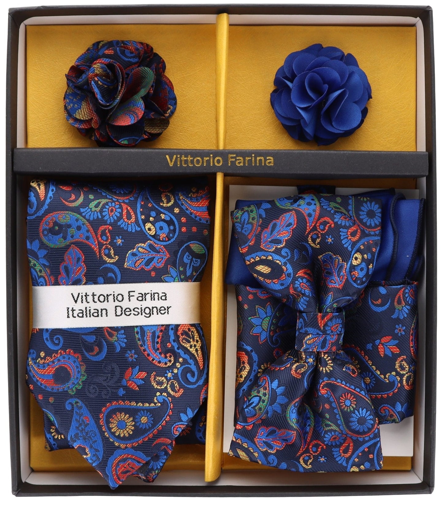 Vittorio Farina Gift Box (Necktie, Bow Tie, Pocket Squares and Flower Lapel Pin)