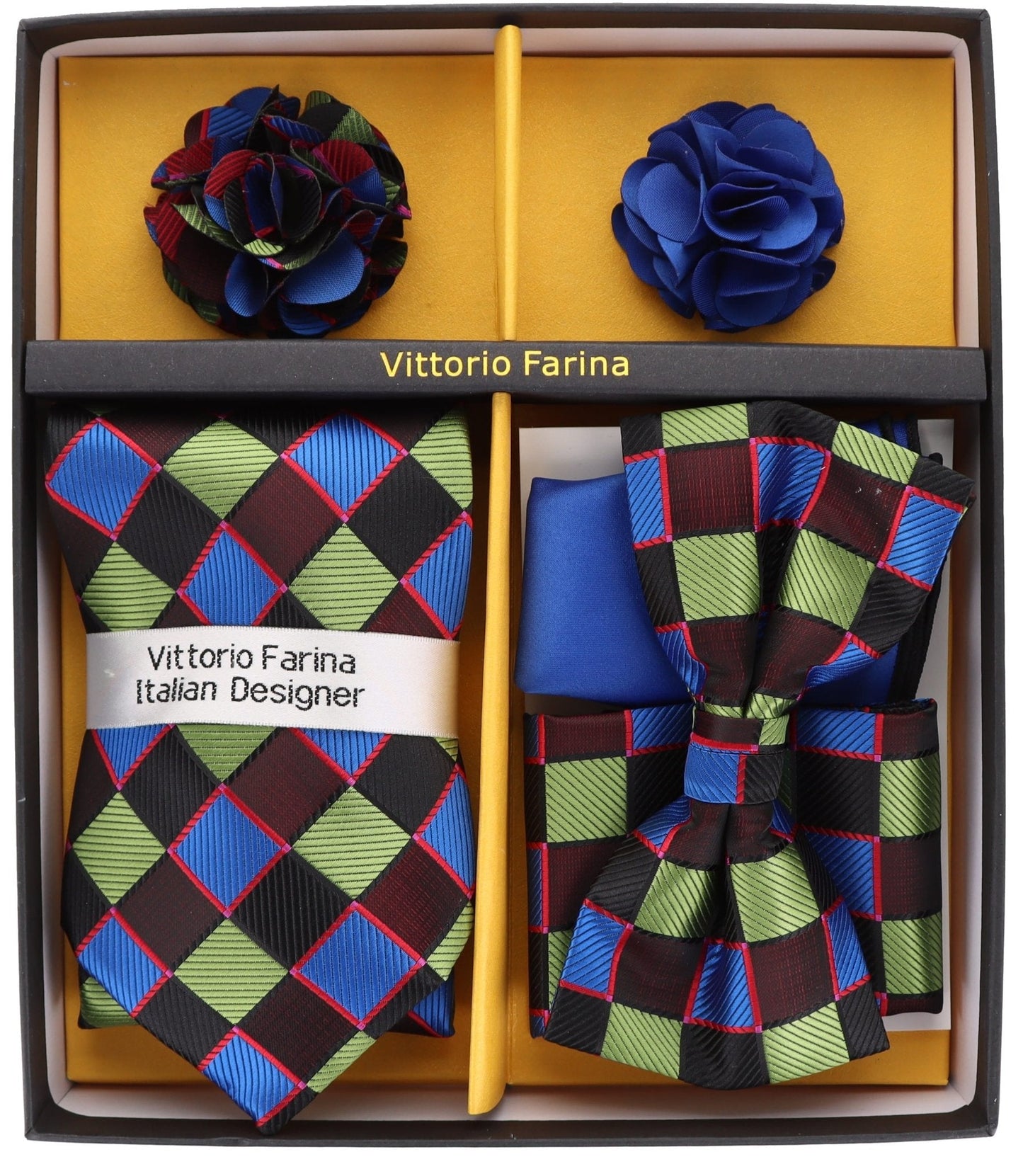 Vittorio Farina Gift Box (Necktie, Bow Tie, Pocket Squares and Flower Lapel Pin)