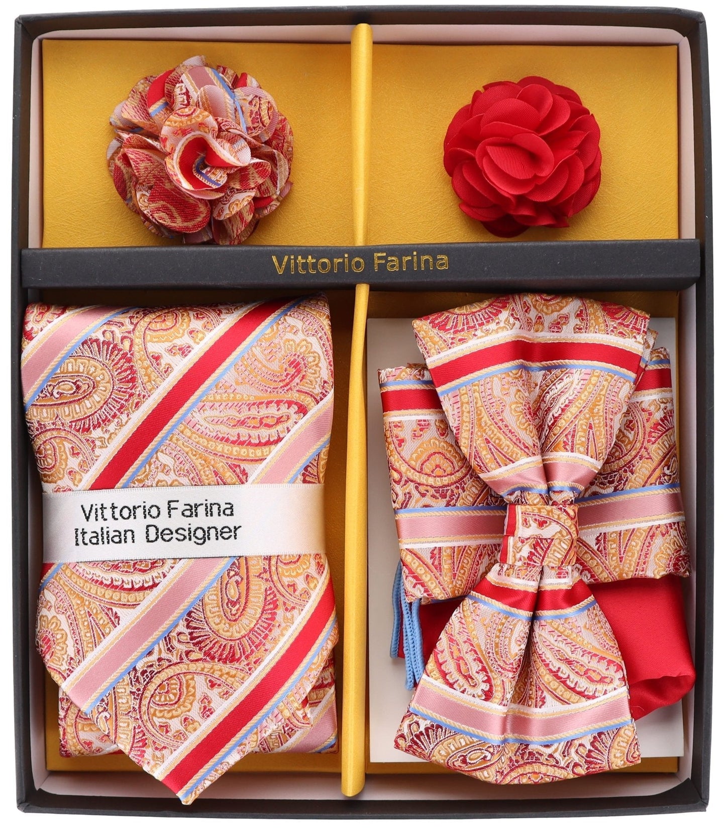 Vittorio Farina Gift Box (Necktie, Bow Tie, Pocket Squares and Flower Lapel Pin)