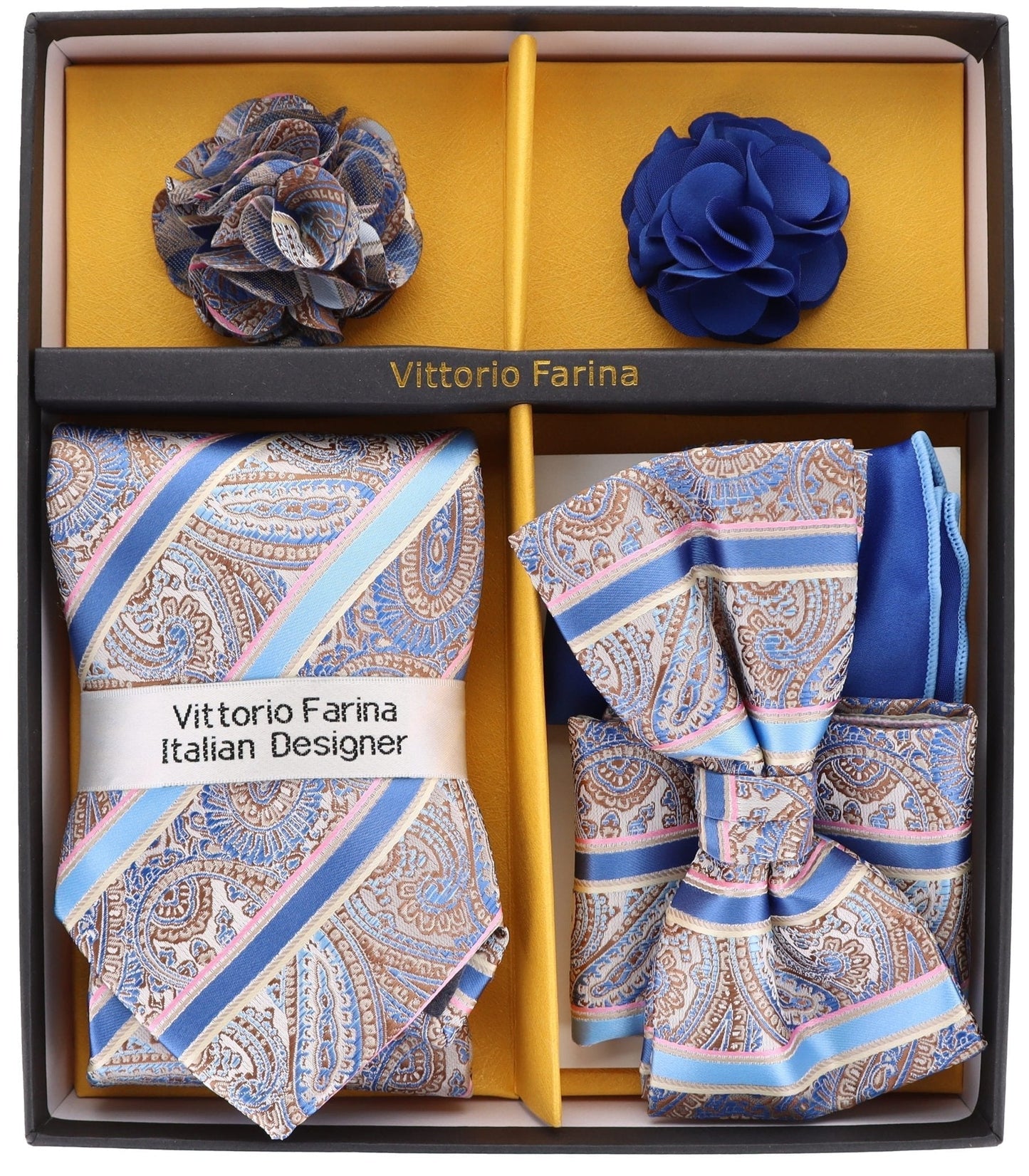 Vittorio Farina Gift Box (Necktie, Bow Tie, Pocket Squares and Flower Lapel Pin)