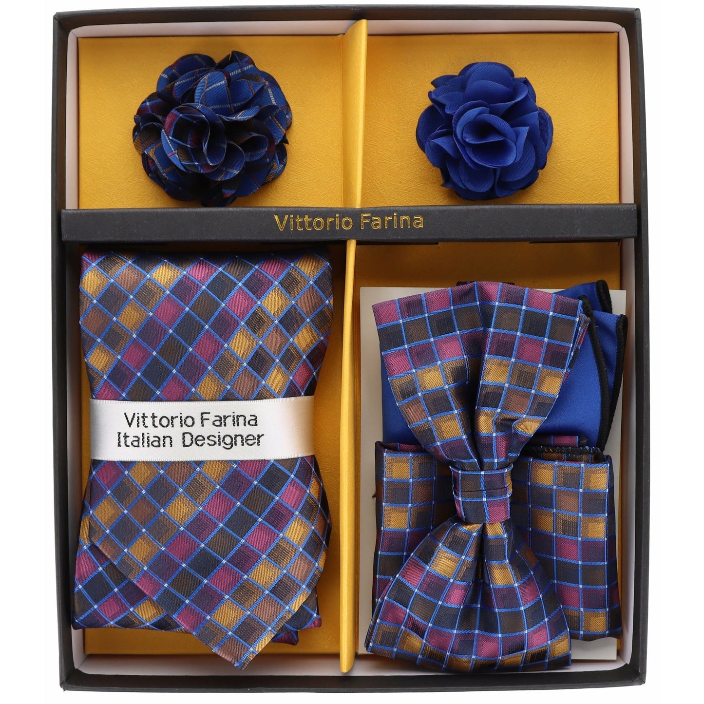 Vittorio Farina Gift Box (Necktie, Bow Tie, Pocket Squares and Flower Lapel Pin)