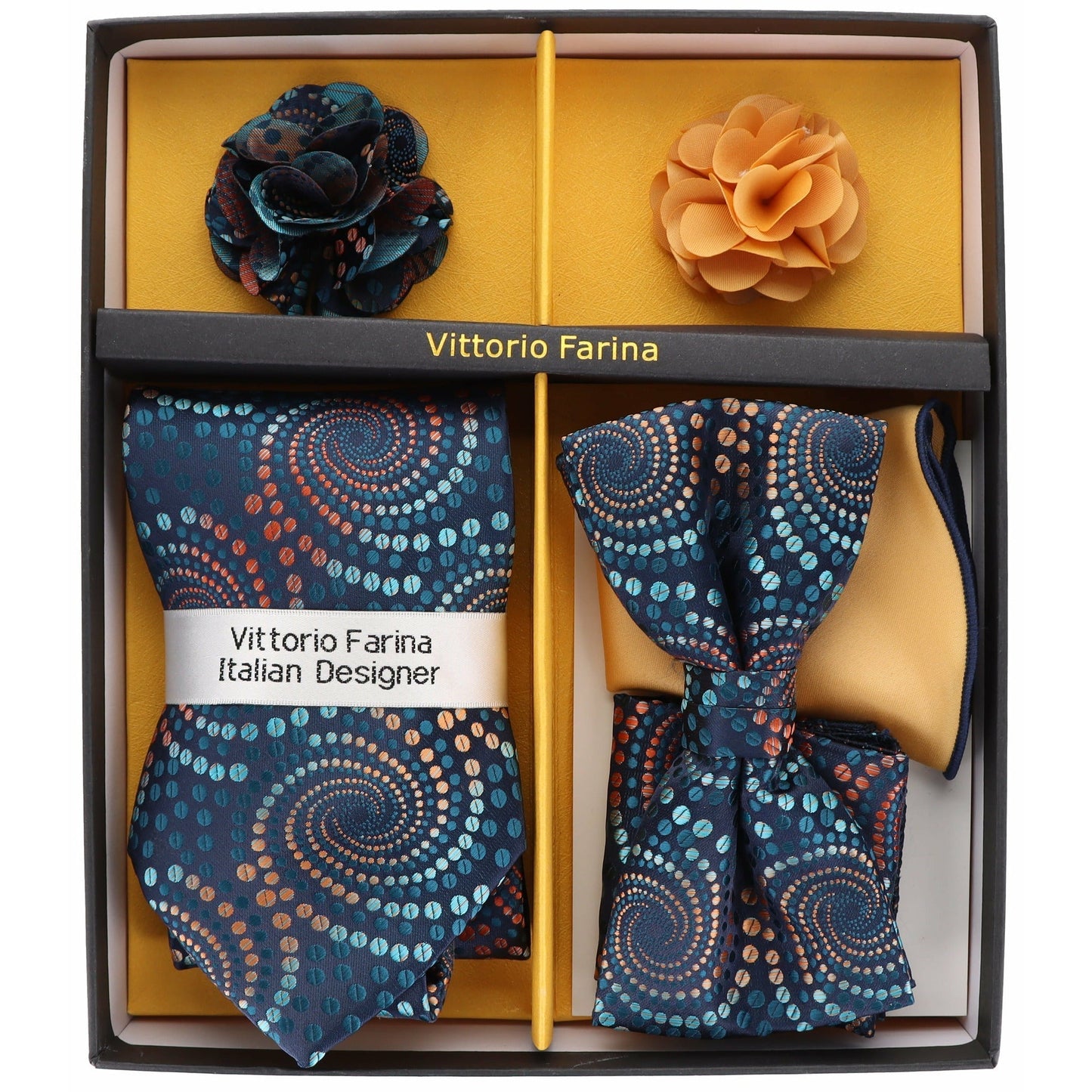 Vittorio Farina Gift Box (Necktie, Bow Tie, Pocket Squares and Flower Lapel Pin)