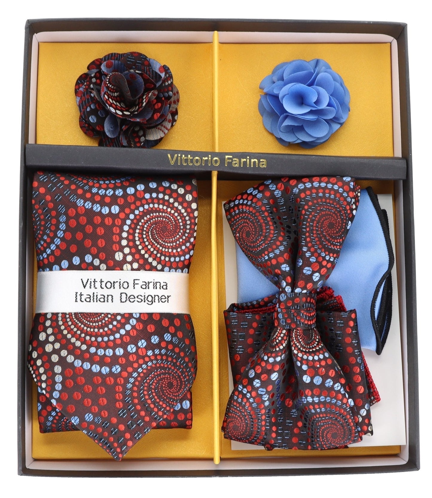 Vittorio Farina Gift Box (Necktie, Bow Tie, Pocket Squares and Flower Lapel Pin)