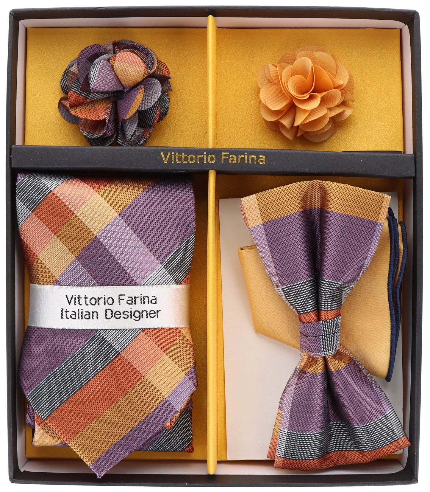 Vittorio Farina Gift Box (Necktie, Bow Tie, Pocket Squares and Flower Lapel Pin)