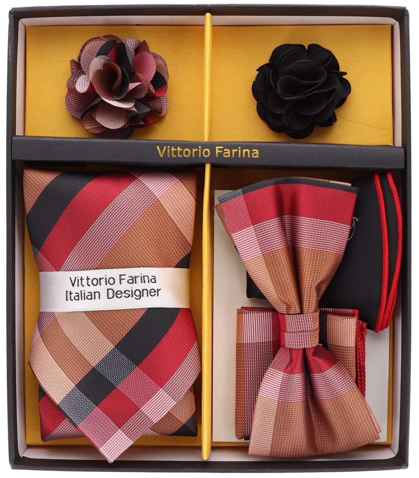 Vittorio Farina Gift Box (Necktie, Bow Tie, Pocket Squares and Flower Lapel Pin)