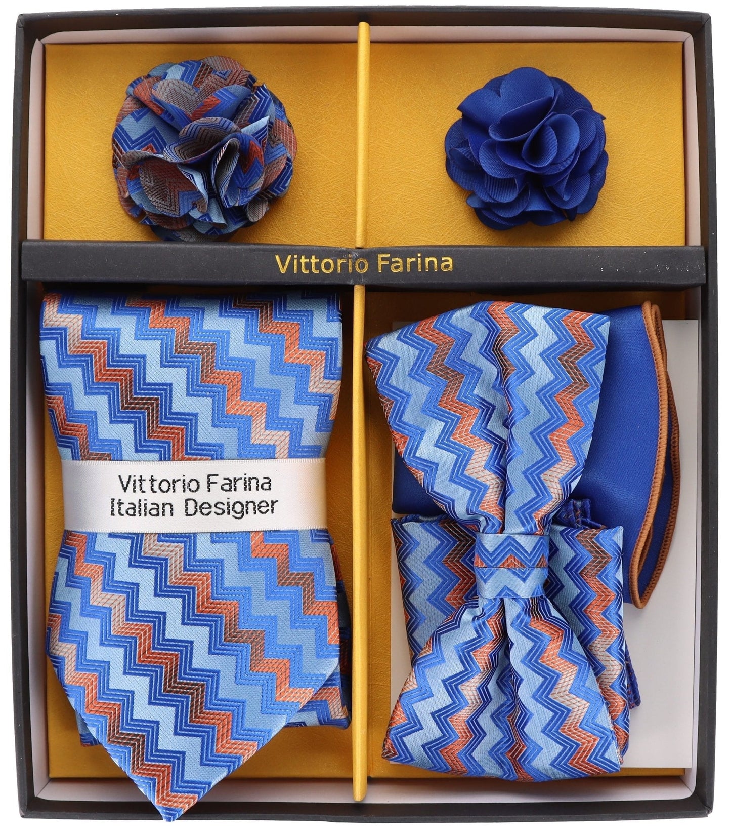 Vittorio Farina Gift Box (Necktie, Bow Tie, Pocket Squares and Flower Lapel Pin)