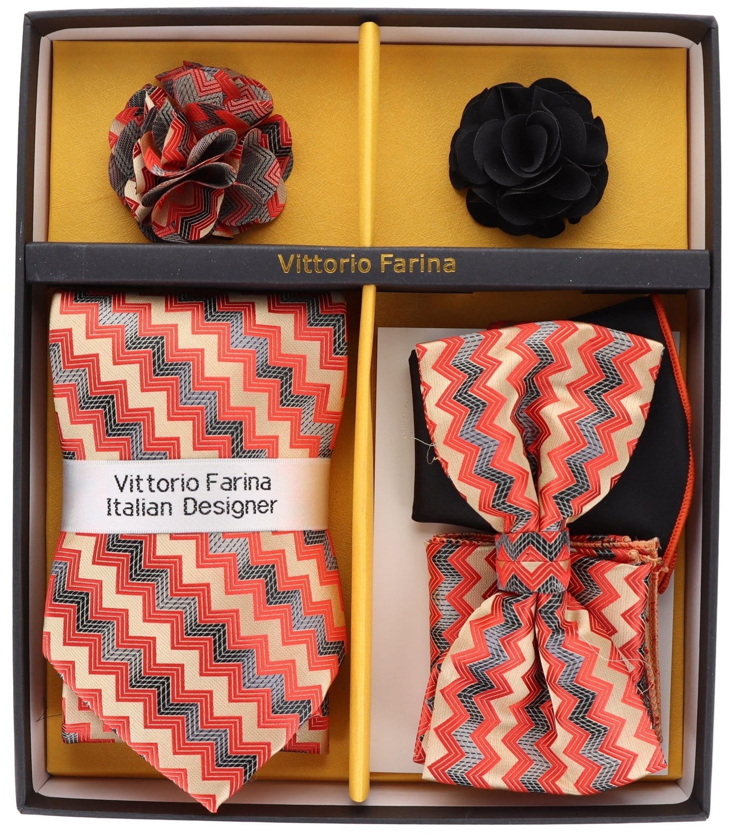 Vittorio Farina Gift Box (Necktie, Bow Tie, Pocket Squares and Flower Lapel Pin)