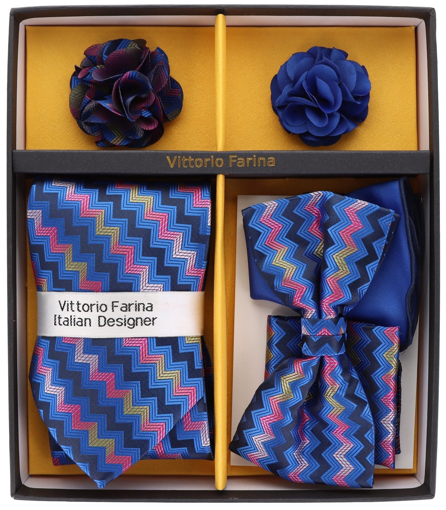 Vittorio Farina Gift Box (Necktie, Bow Tie, Pocket Squares and Flower Lapel Pin)