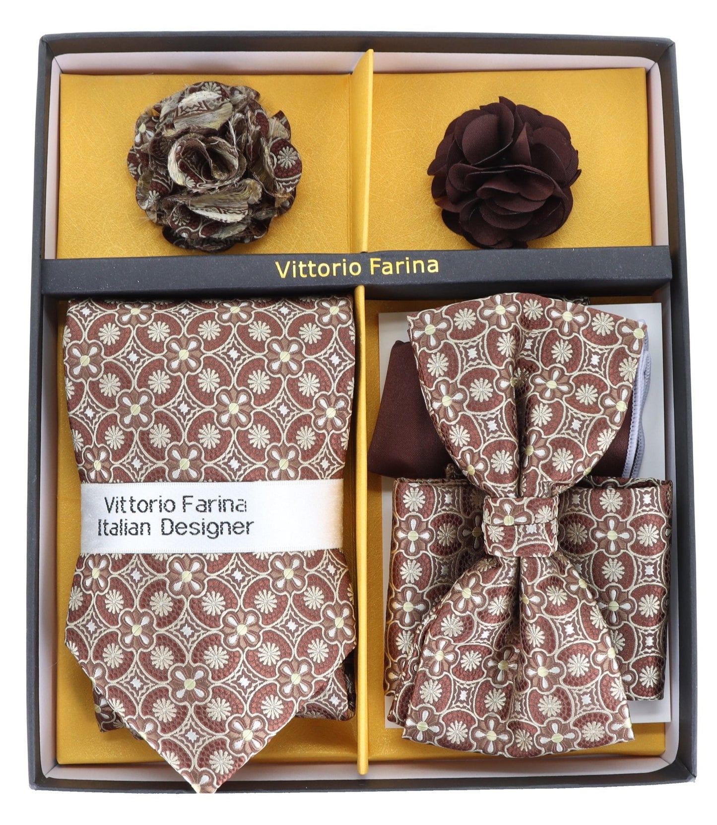 Vittorio Farina Gift Box (Necktie, Bow Tie, Pocket Squares and Flower Lapel Pin)