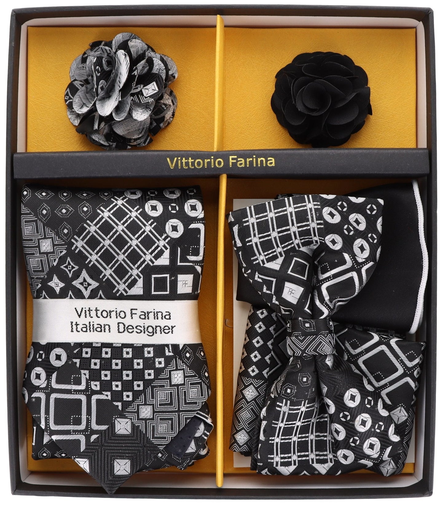 Vittorio Farina Gift Box (Necktie, Bow Tie, Pocket Squares and Flower Lapel Pin)