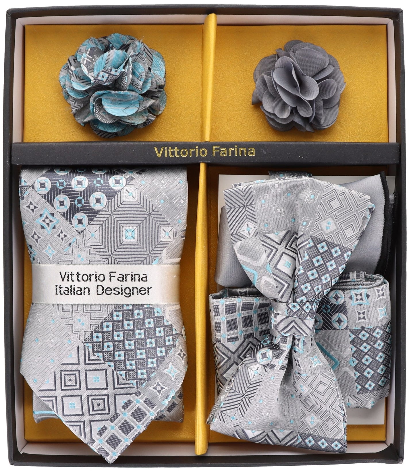 Vittorio Farina Gift Box (Necktie, Bow Tie, Pocket Squares and Flower Lapel Pin)