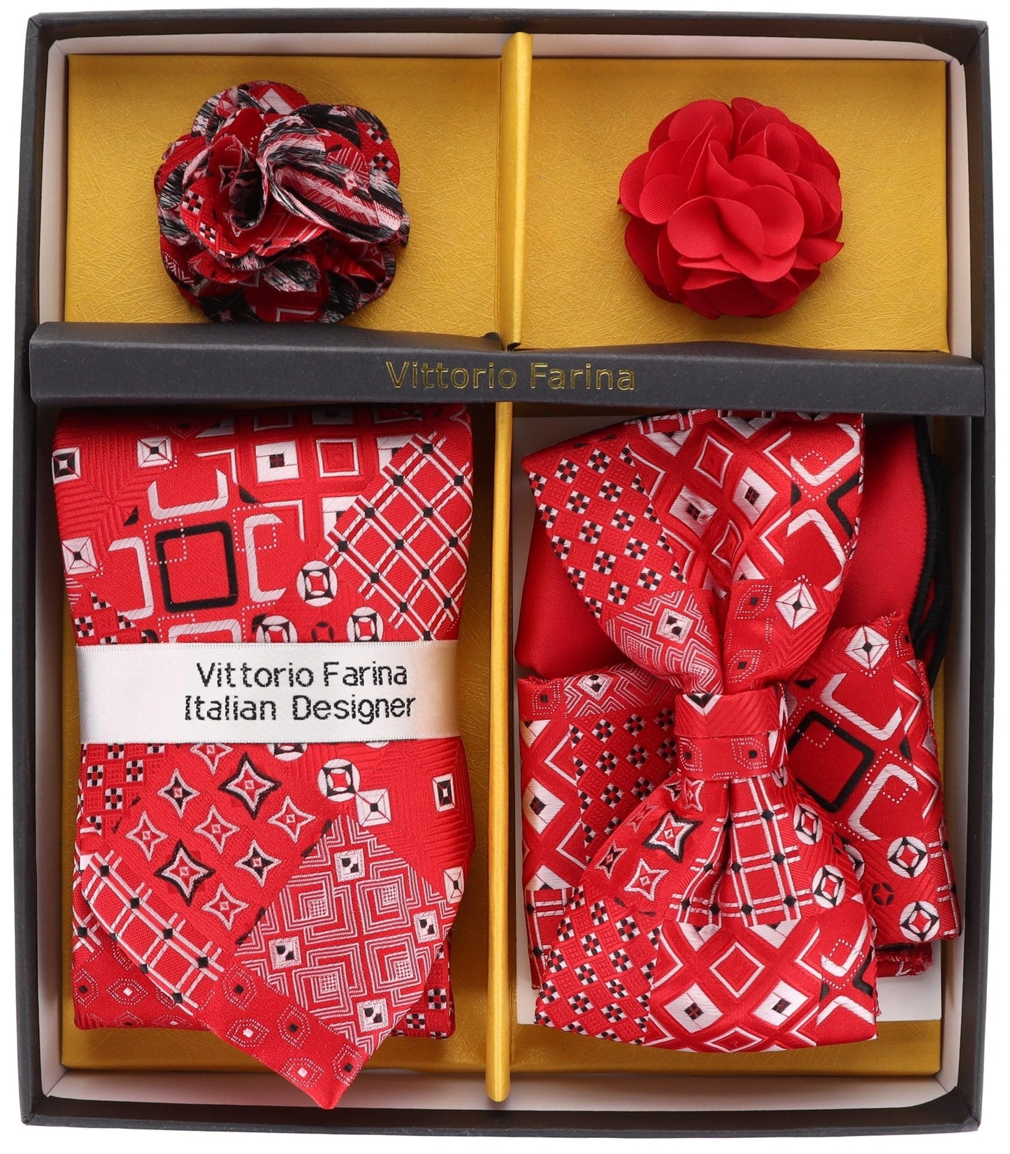 Vittorio Farina Gift Box (Necktie, Bow Tie, Pocket Squares and Flower Lapel Pin)