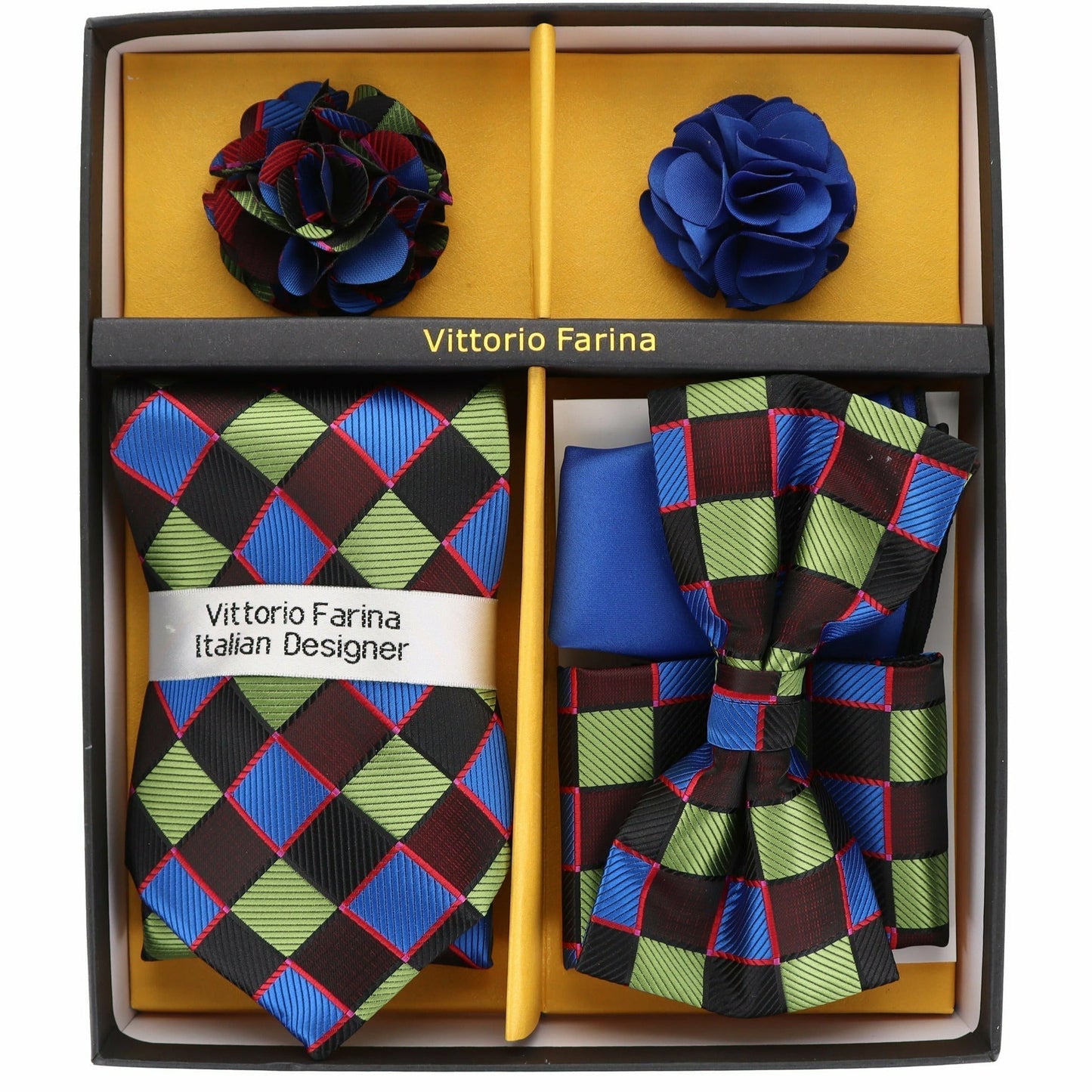 Vittorio Farina Gift Box (Necktie, Bow Tie, Pocket Squares and Flower Lapel Pin)