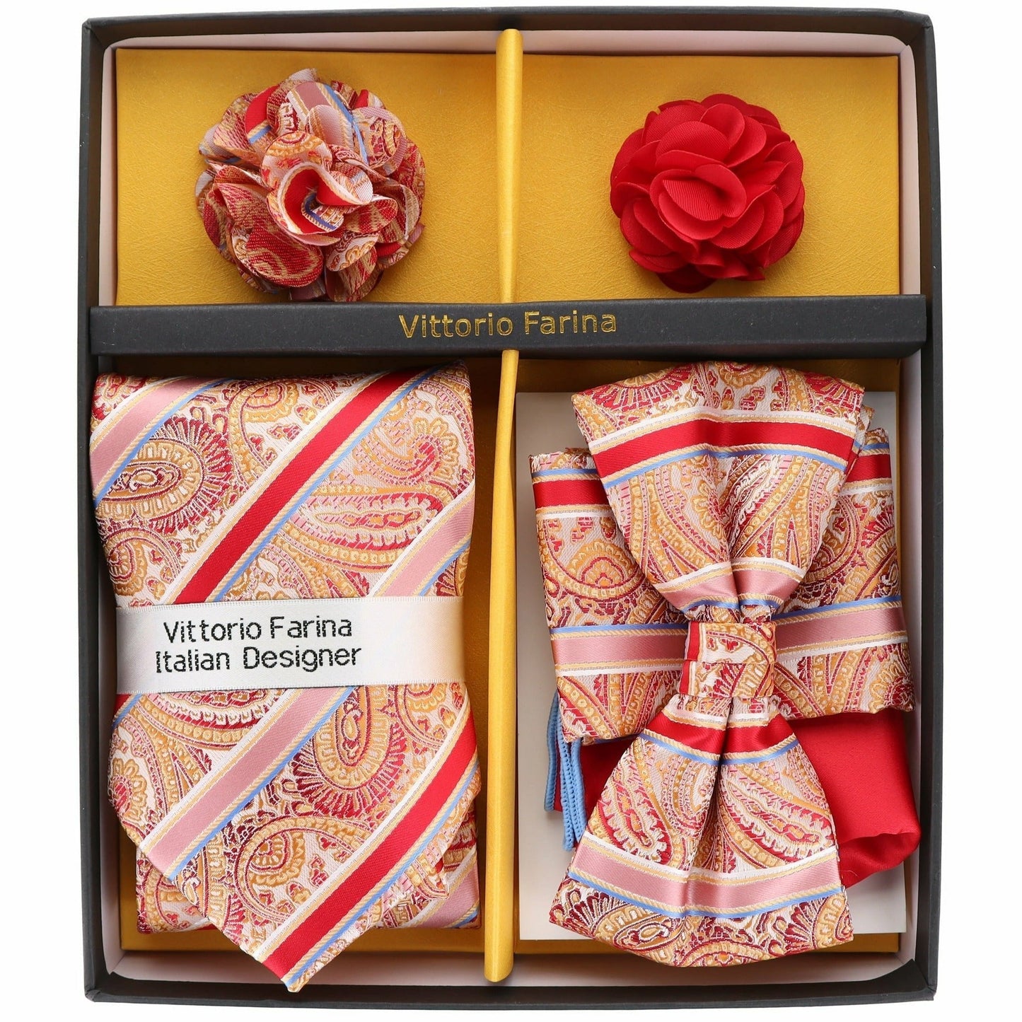 Vittorio Farina Gift Box (Necktie, Bow Tie, Pocket Squares and Flower Lapel Pin)