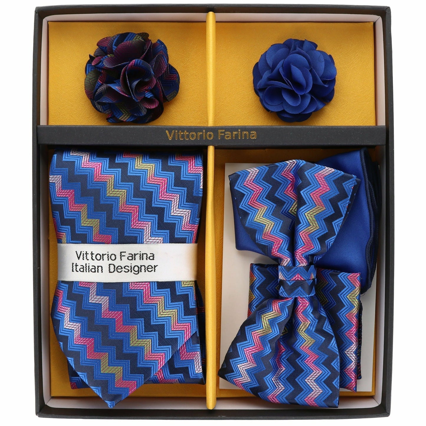 Vittorio Farina Gift Box (Necktie, Bow Tie, Pocket Squares and Flower Lapel Pin)