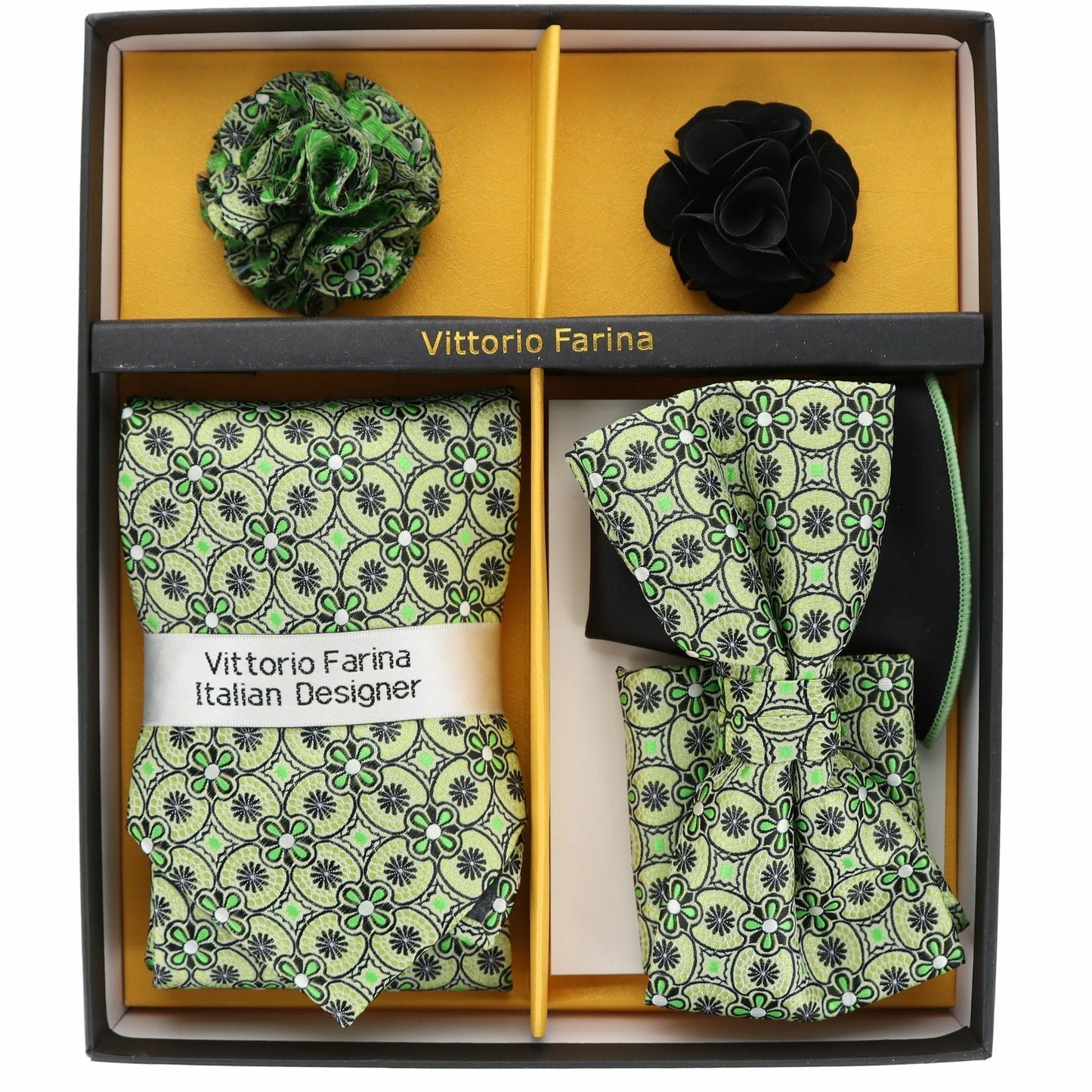 Vittorio Farina Gift Box (Necktie, Bow Tie, Pocket Squares and Flower Lapel Pin)