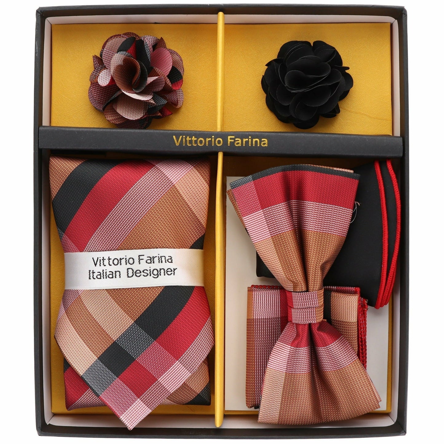 Vittorio Farina Gift Box (Necktie, Bow Tie, Pocket Squares and Flower Lapel Pin)