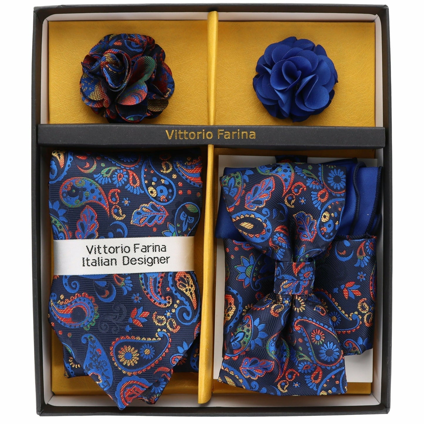 Vittorio Farina Gift Box (Necktie, Bow Tie, Pocket Squares and Flower Lapel Pin)