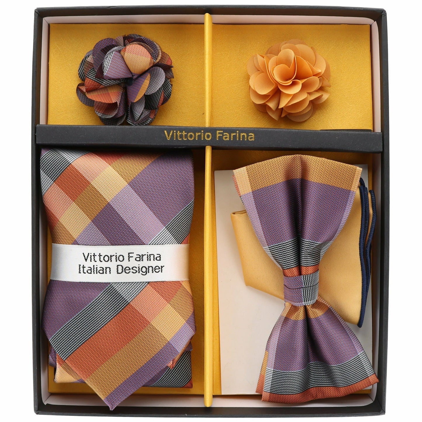 Vittorio Farina Gift Box (Necktie, Bow Tie, Pocket Squares and Flower Lapel Pin)