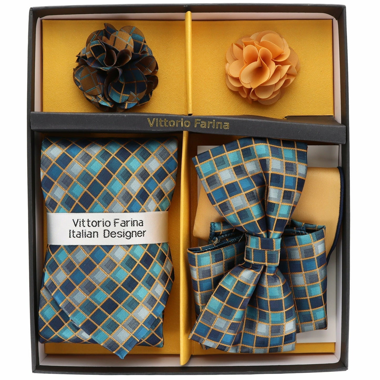 Vittorio Farina Gift Box (Necktie, Bow Tie, Pocket Squares and Flower Lapel Pin)