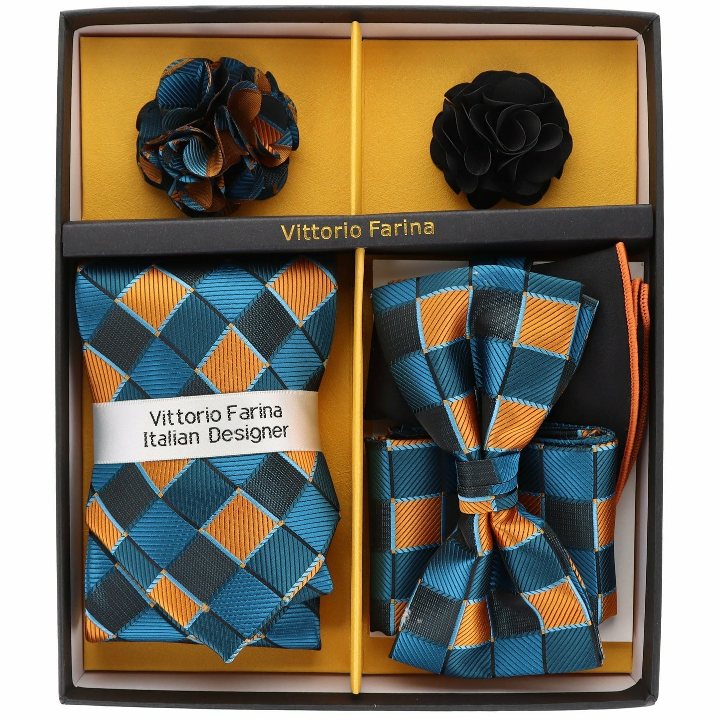 Vittorio Farina Gift Box (Necktie, Bow Tie, Pocket Squares and Flower Lapel Pin)