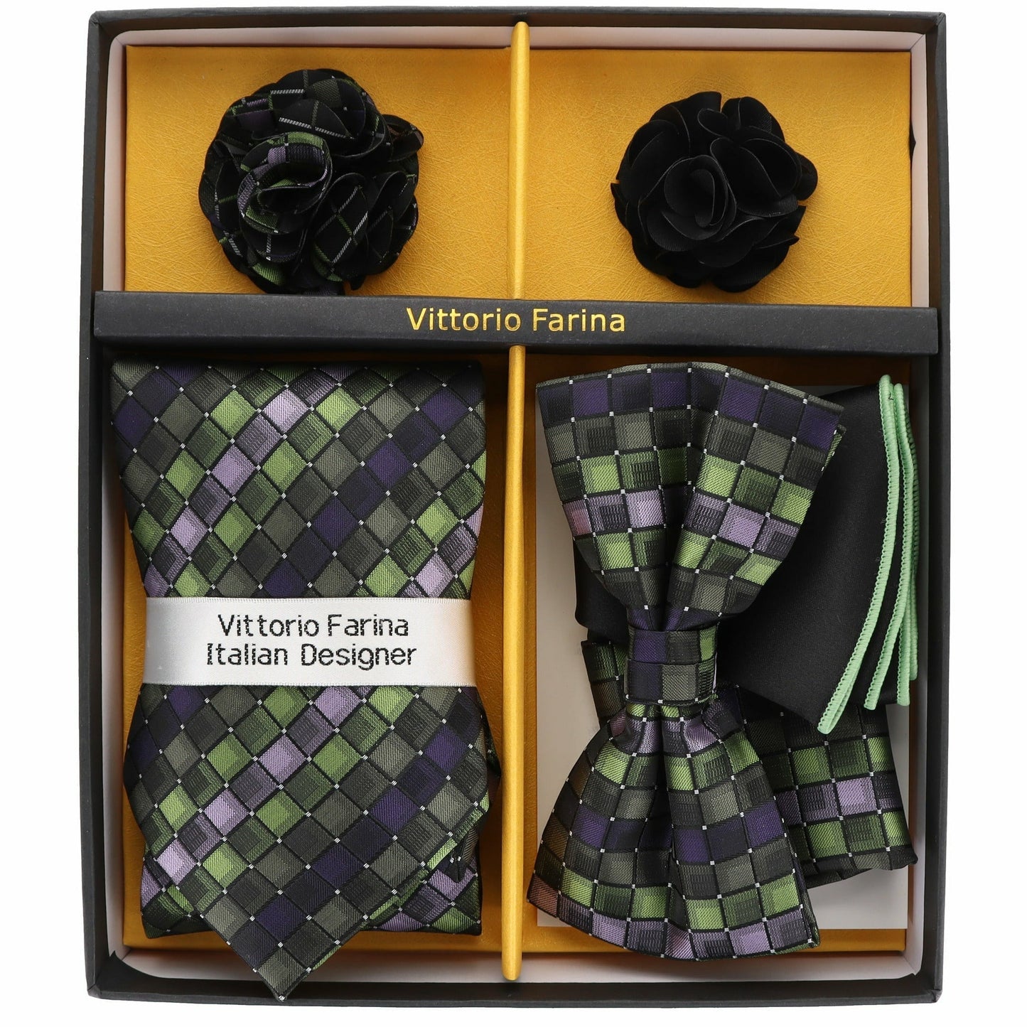 Vittorio Farina Gift Box (Necktie, Bow Tie, Pocket Squares and Flower Lapel Pin)