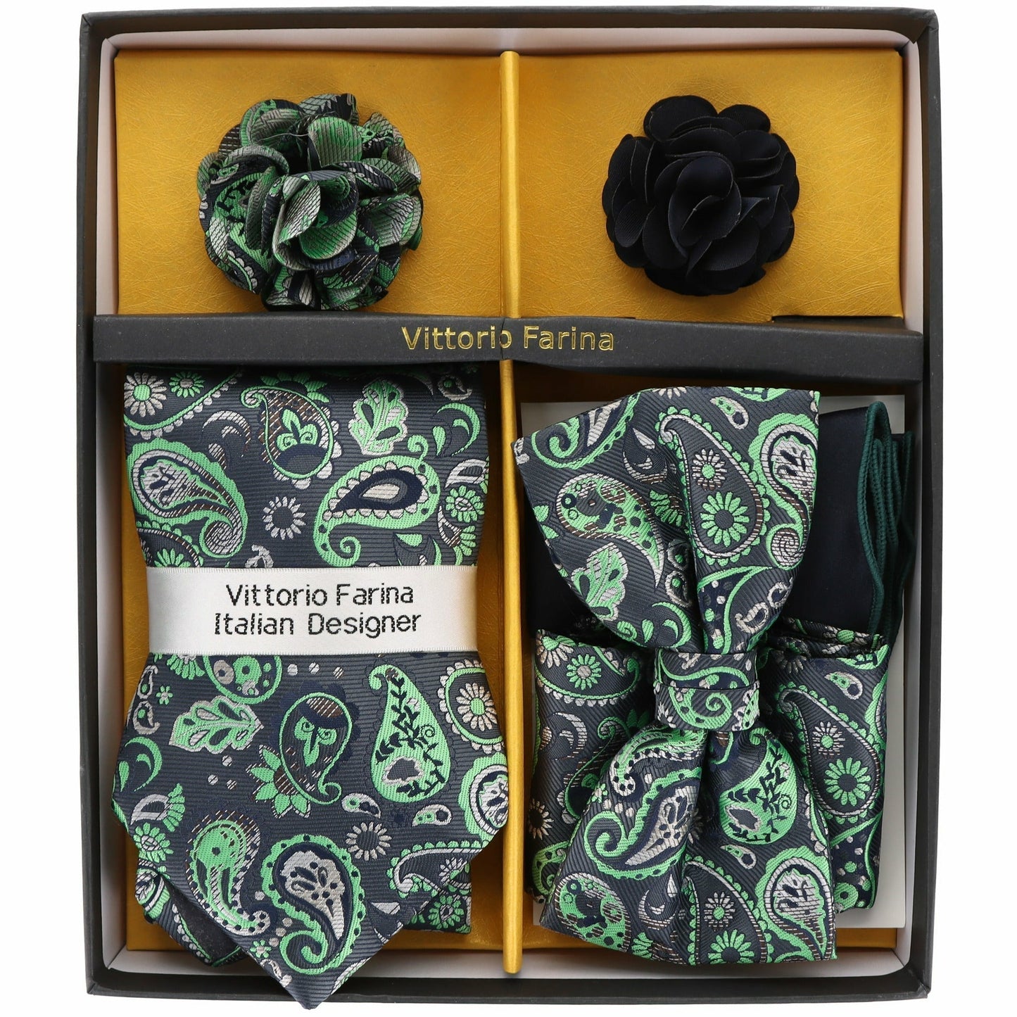 Vittorio Farina Gift Box (Necktie, Bow Tie, Pocket Squares and Flower Lapel Pin)