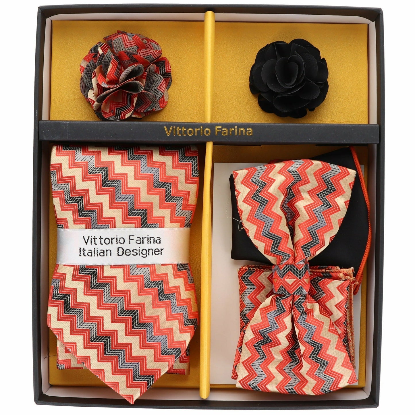 Vittorio Farina Gift Box (Necktie, Bow Tie, Pocket Squares and Flower Lapel Pin)