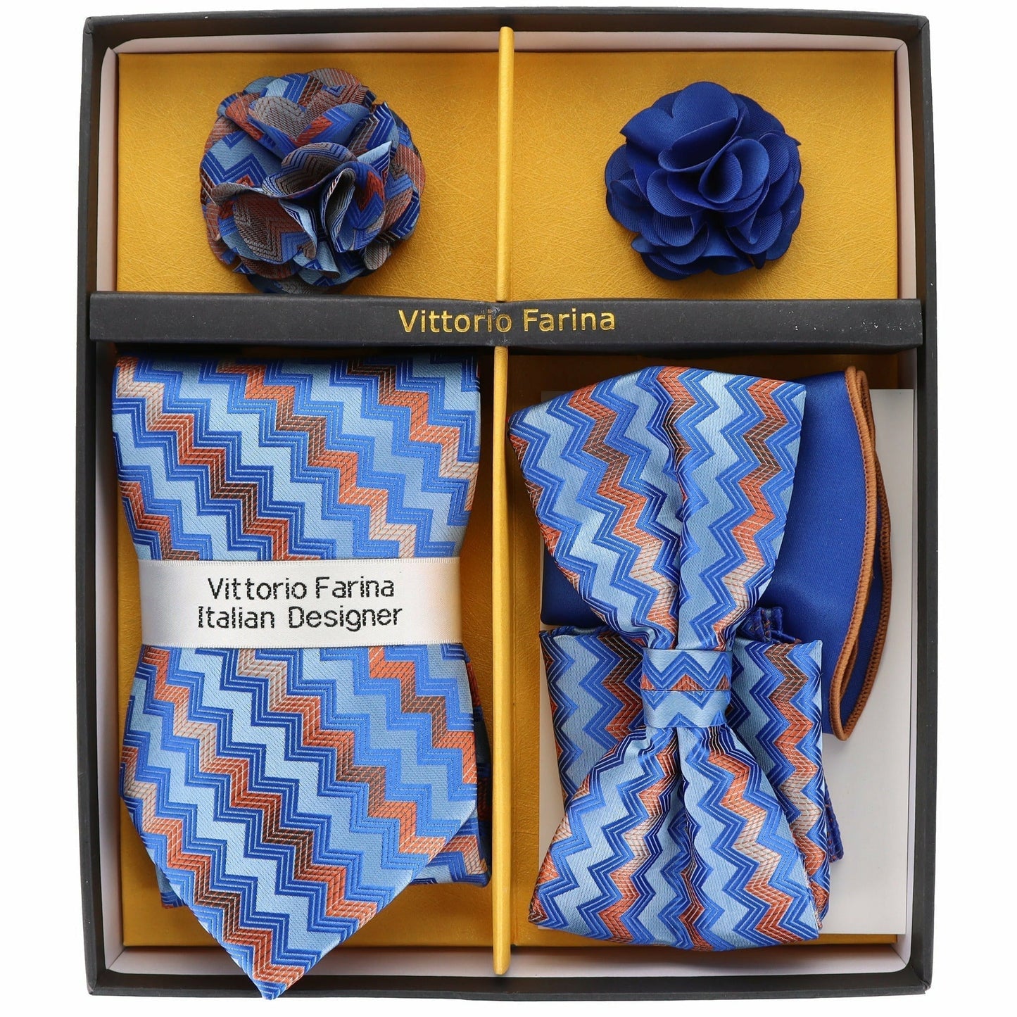 Vittorio Farina Gift Box (Necktie, Bow Tie, Pocket Squares and Flower Lapel Pin)