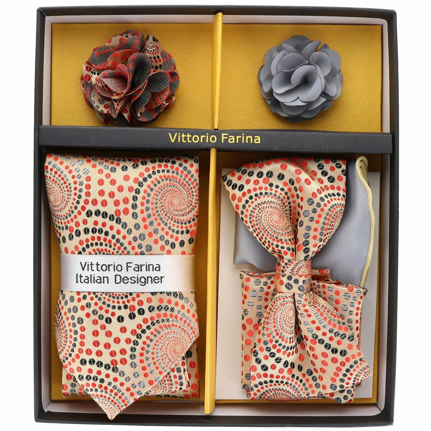 Vittorio Farina Gift Box (Necktie, Bow Tie, Pocket Squares and Flower Lapel Pin)