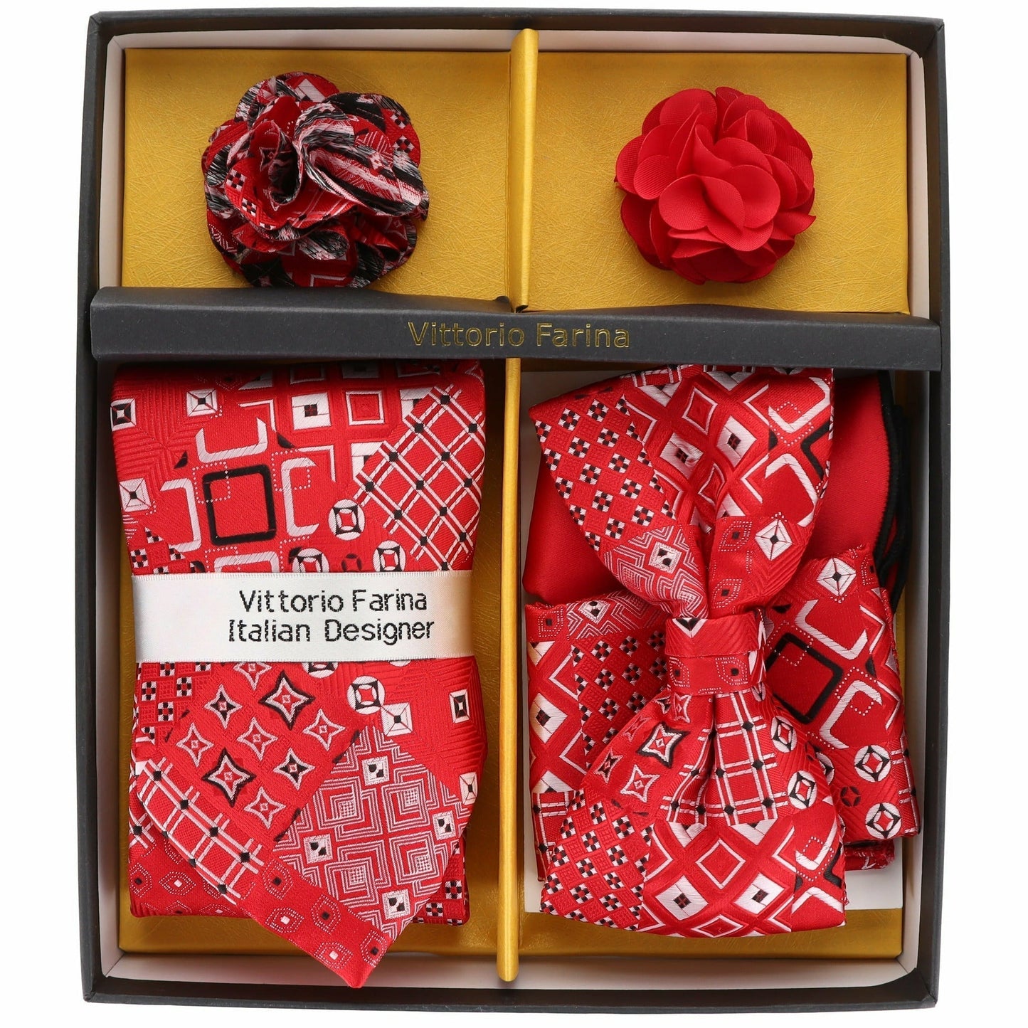 Vittorio Farina Gift Box (Necktie, Bow Tie, Pocket Squares and Flower Lapel Pin)