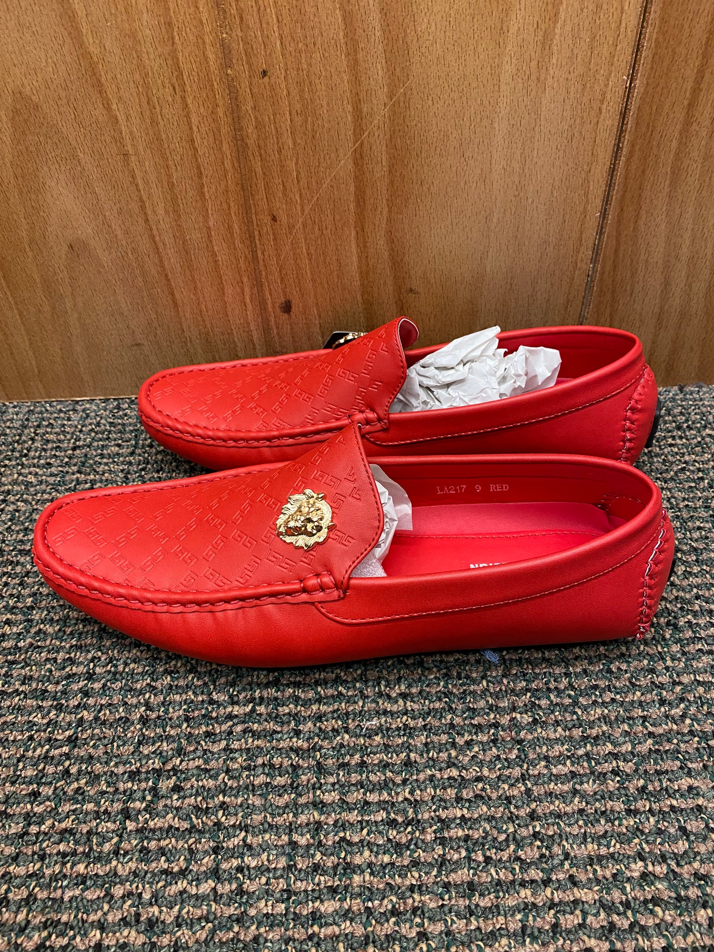 Terroni Italian Design Red Men's Slip-on Dress/Driver Shoe with Gold Lionhead