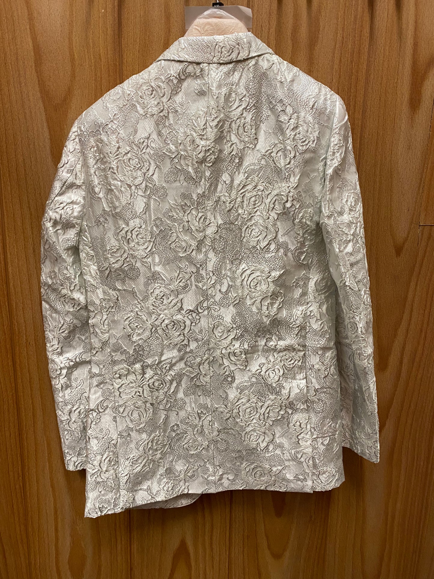 Luxury Silvery White Floral Print 2-Button Modern Fit Blazer