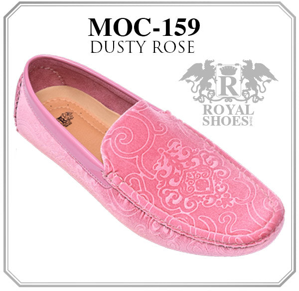 Royal Shoes MOC-159 Dusty Rose/Pink Paisley Smoking Slip-on Men's Fancy Prom/Dress Driver/Moccasin Shoes Sizes  6.5-13