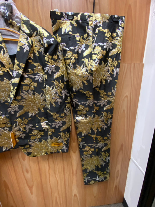 Luxury Black/Gold Floral 2-Piece Modern Fit Suit