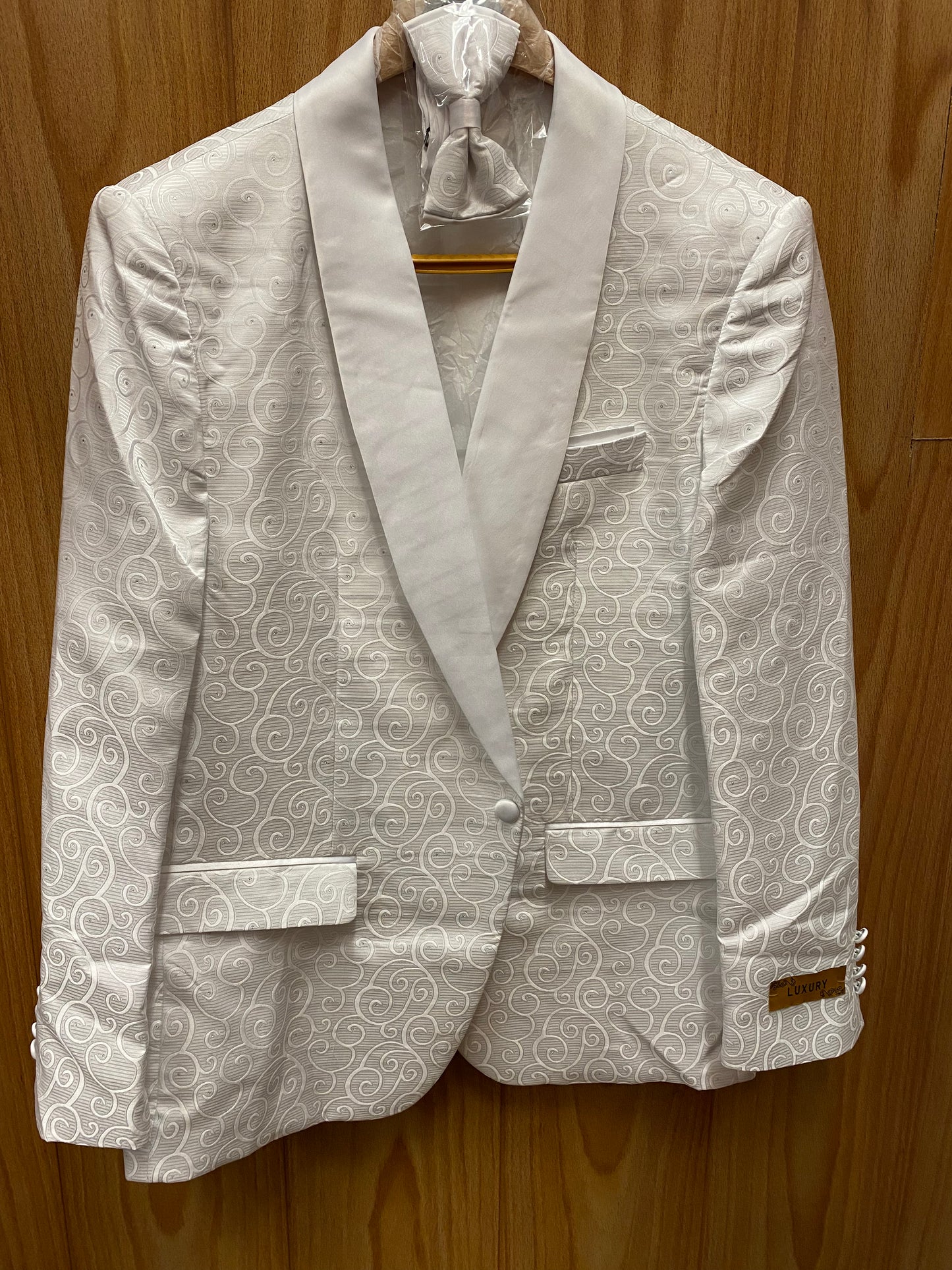 Luxury White Brocade Print 1-Button Modern Fit Blazer