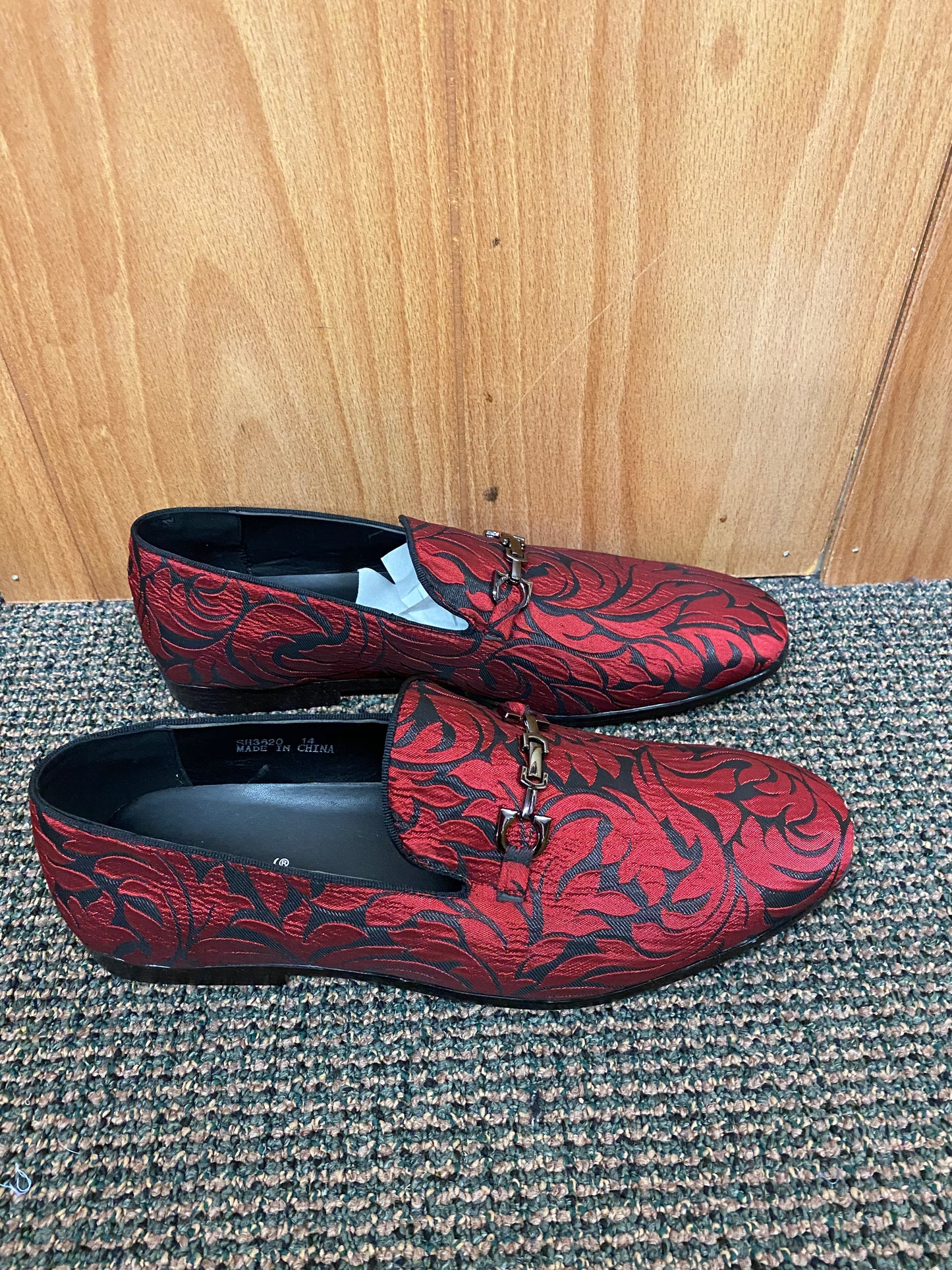 Successos SH3620 Red/Black Floral Print Red Bottom Smoking Slip-on Dress Shoes Sizes 7-15