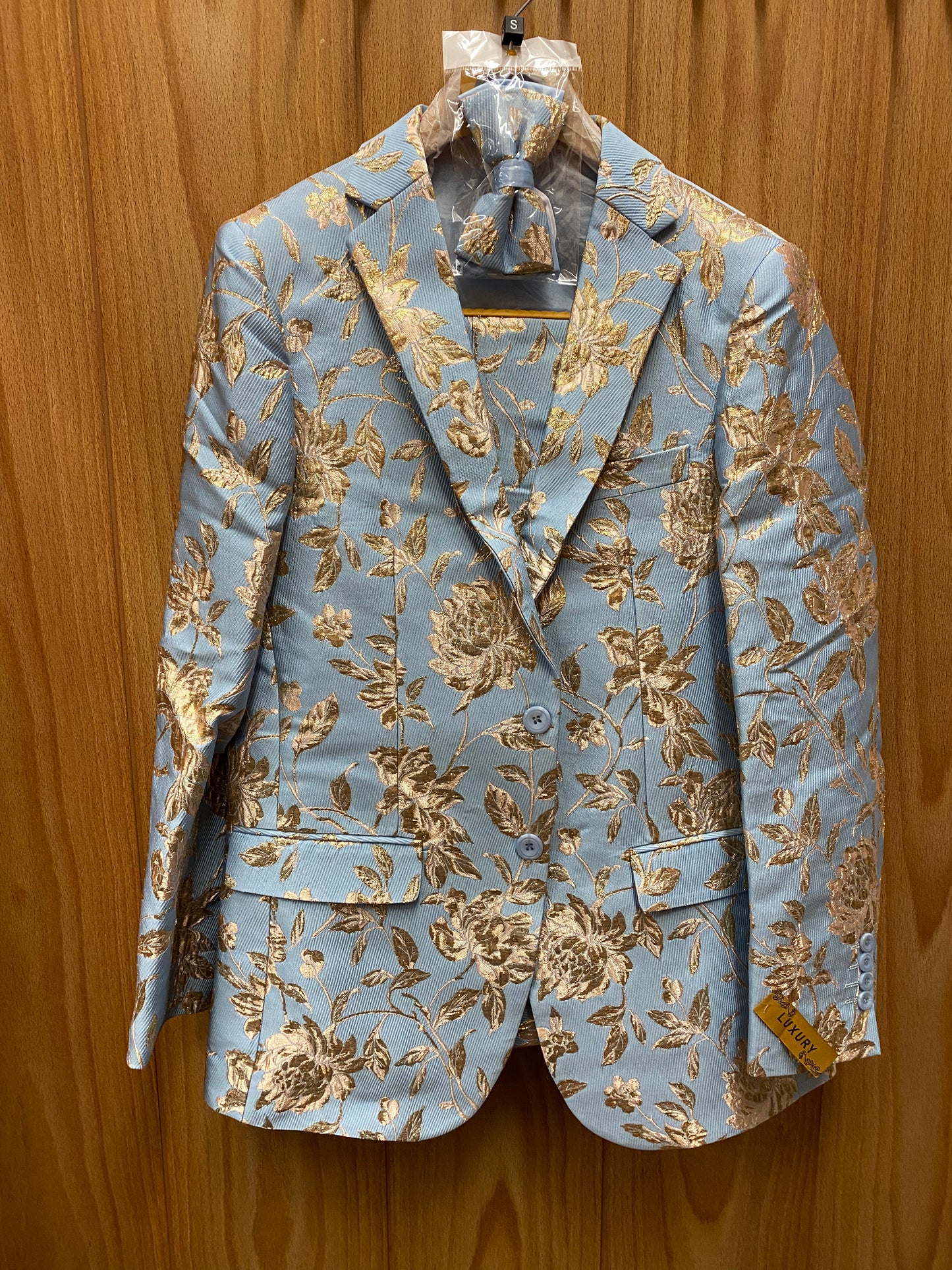 Luxury Sky Blue/Gold Floral 2-Piece Modern Fit Suit