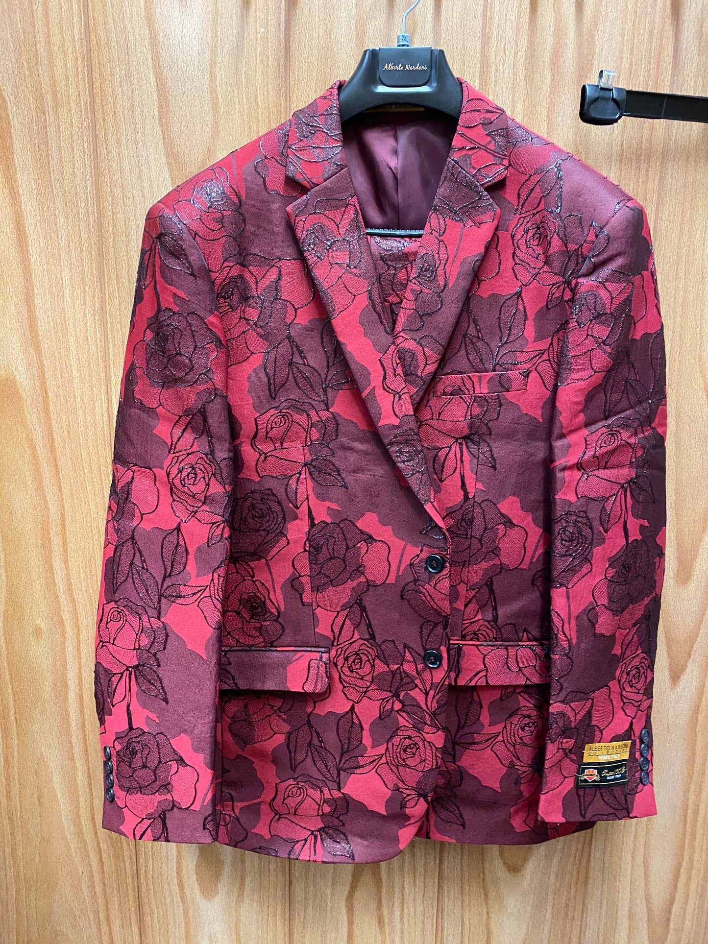 Alberto Nardoni Burgundy Floral 2-Piece Slim Fit Suit