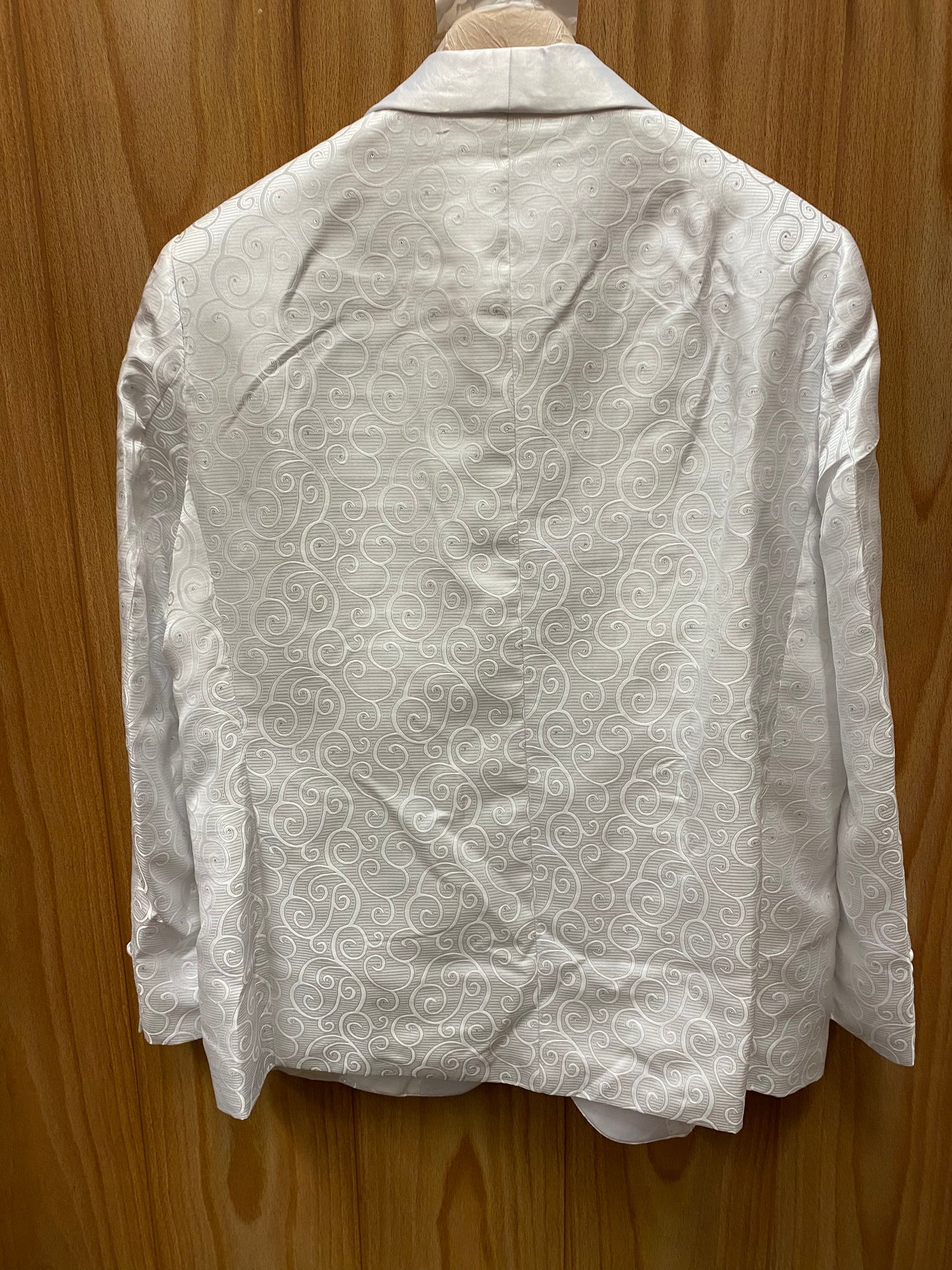 Luxury White Brocade Print 1-Button Modern Fit Blazer