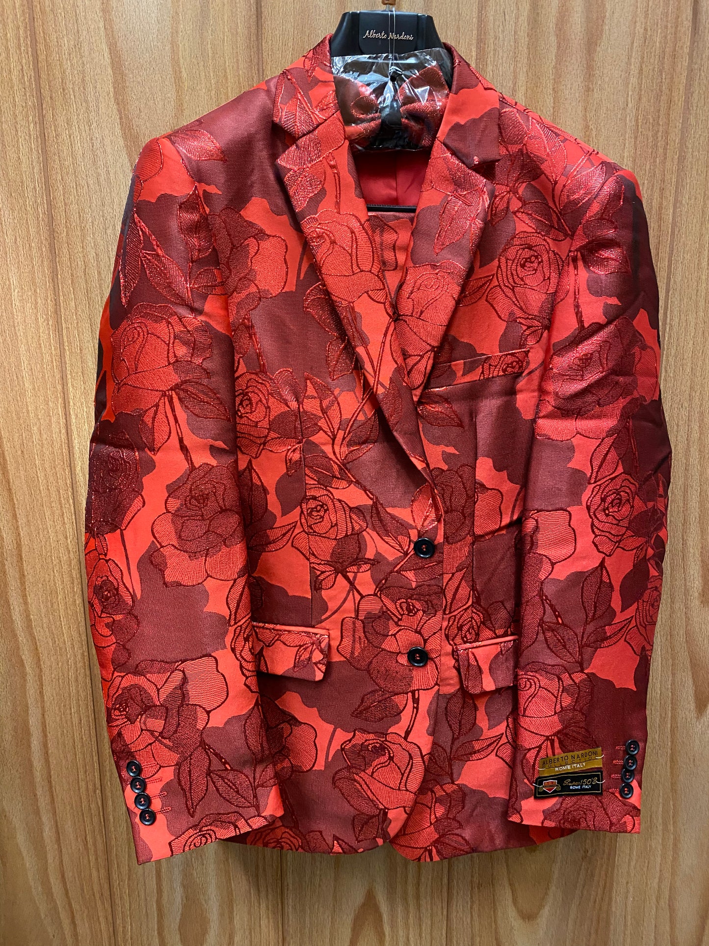 Alberto Nardoni Red Floral 2-Piece Slim Fit Suit