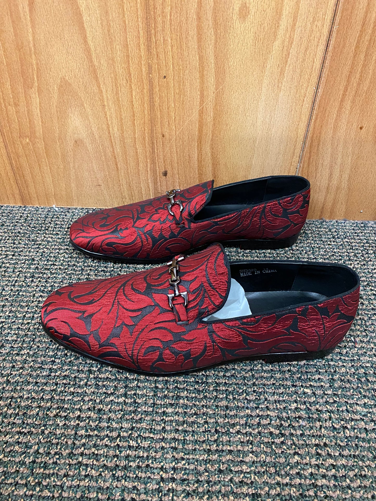 Successos SH3620 Red/Black Floral Print Red Bottom Smoking Slip-on Dress Shoes Sizes 7-15