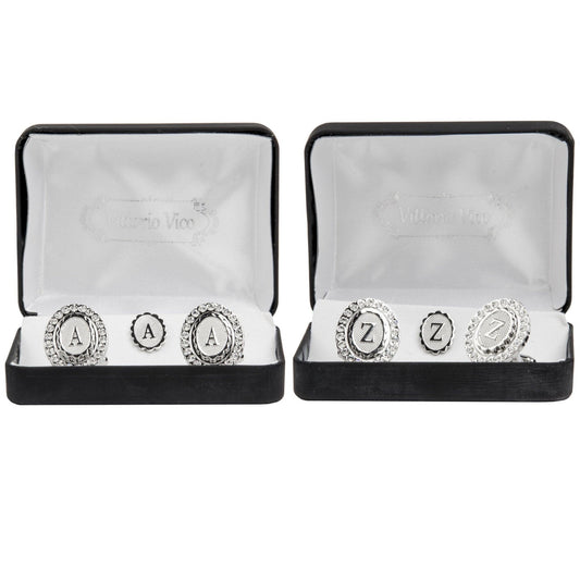 Vittorio Vico Bling Initial Cufflinks & Tie Tack Set: A to Z