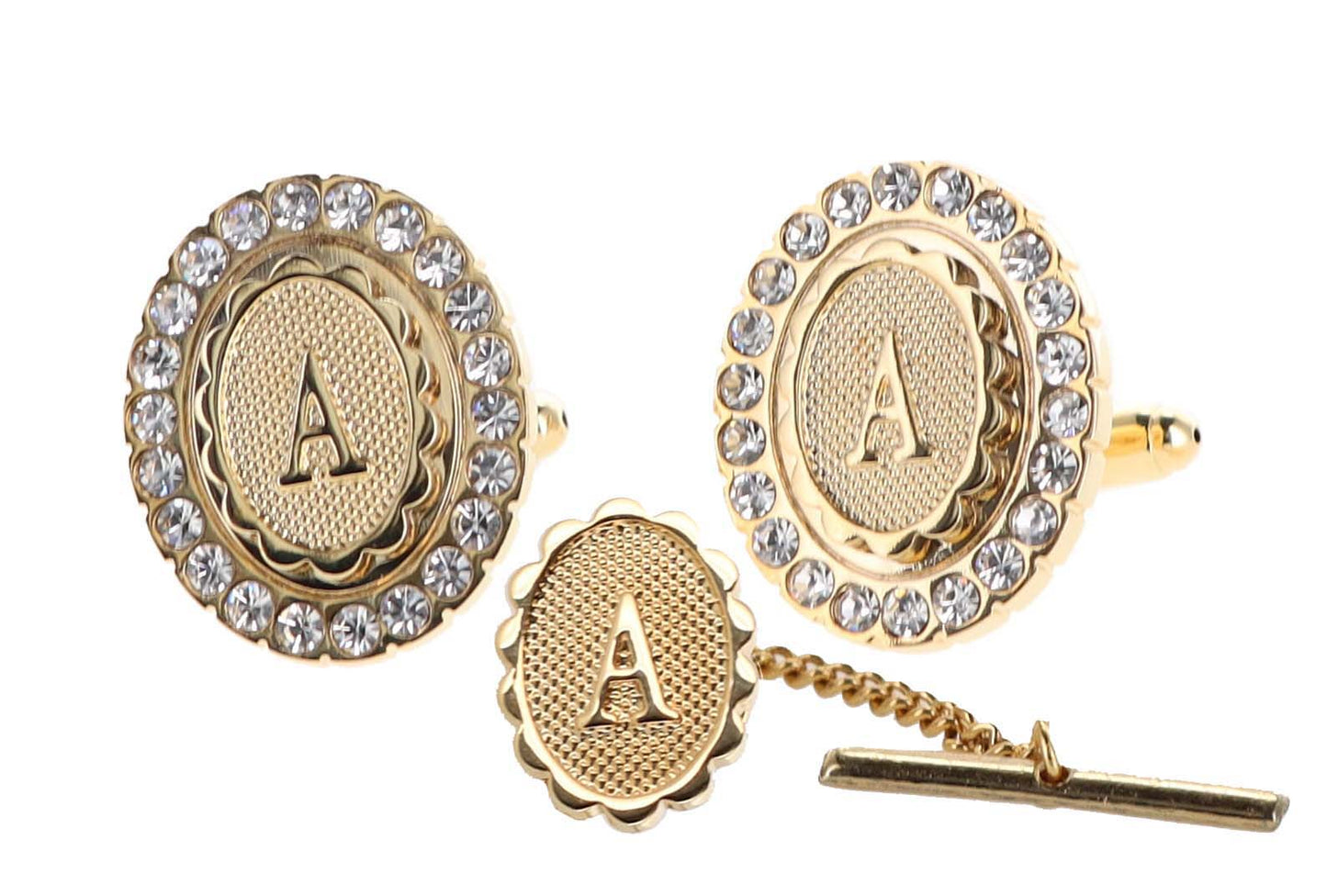 Vittorio Vico Bling Initial Cufflinks & Tie Tack Set: A to Z