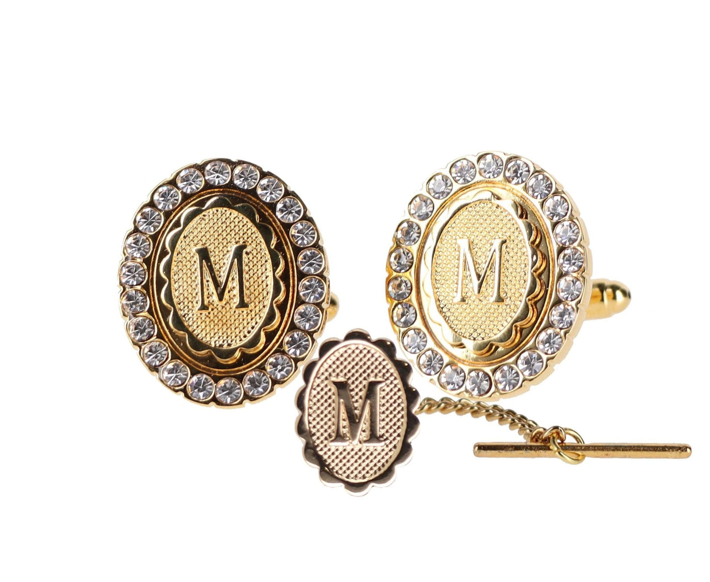 Vittorio Vico Bling Initial Cufflinks & Tie Tack Set: A to Z