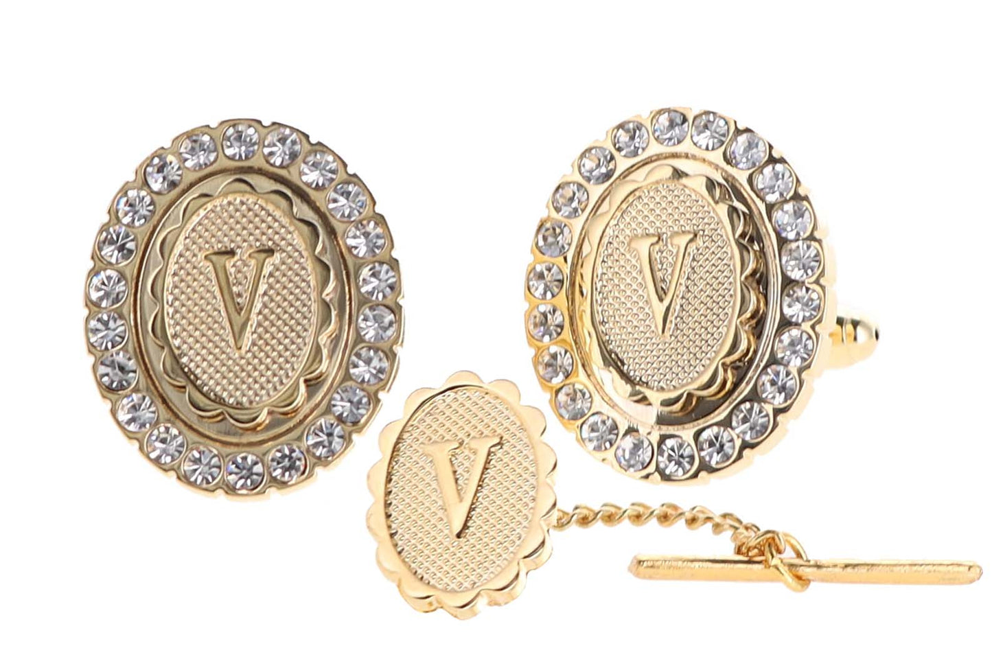 Vittorio Vico Bling Initial Cufflinks & Tie Tack Set: A to Z