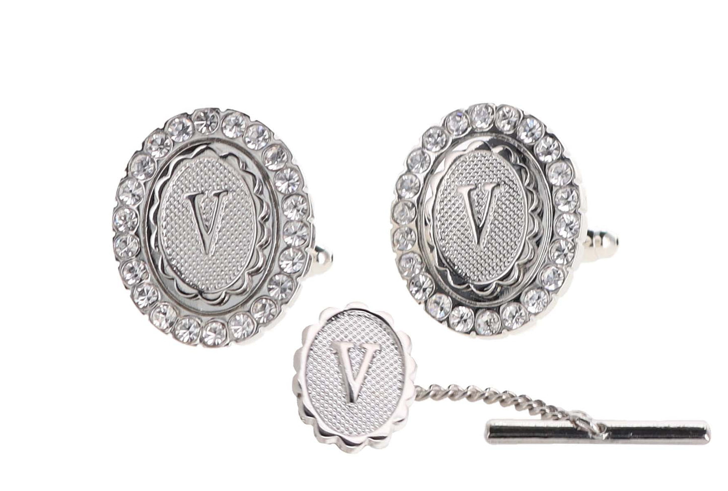 Vittorio Vico Bling Initial Cufflinks & Tie Tack Set: A to Z