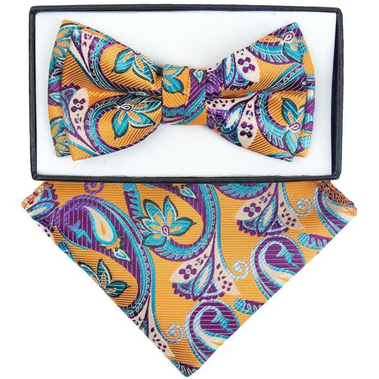 Vittorio Farina Boy's Designer Floral Print Print Bow Tie & Pocket Square