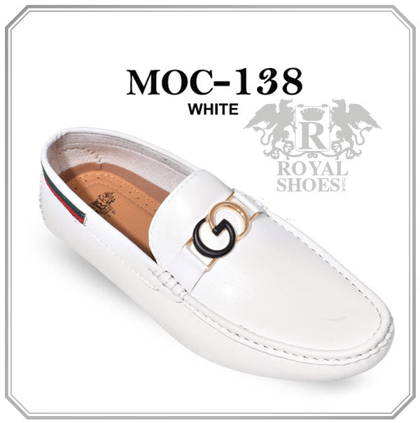 Royal Shoes MOC-138 White Gucci Look Smoking Slip-on Men's Fancy Prom/Dress Driver/Moccasin Shoes Sizes  8.5-13